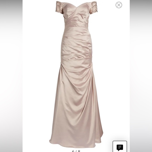 Nordstrom Off the Shoulder Beaded Satin Trumpet Gown - Picture 4 of 8